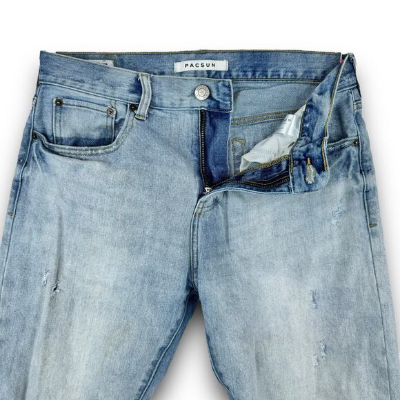 PacSun Mens Slim Fit Tapered Leg Light Ripped Distressed Jeans Light Wash 29x30* - Picture 4 of 13